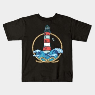 Lighthouse Sea Seagull Coast Water Shipping Kids T-Shirt